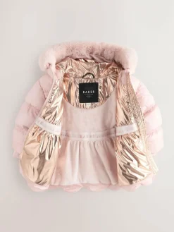 Baker by Ted Baker Shower Resistant Scallop Padded Coat With Detachable Bag Pink