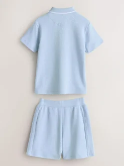 Sale Baker by Ted Baker Textured Polo Shirt and Shorts Set Blue