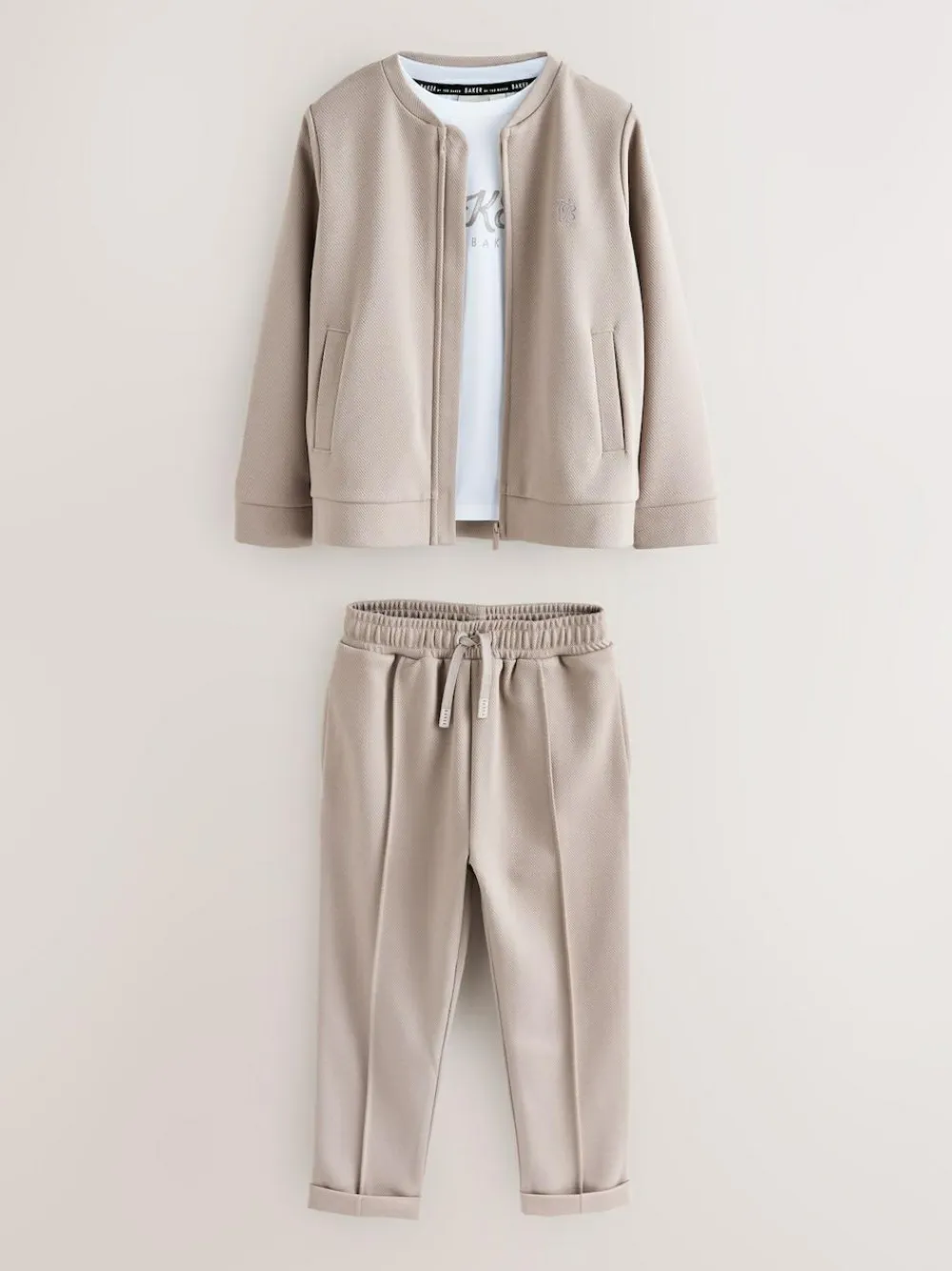 Baker by Ted Baker Textured Stone Jacket T-Shirt and Trousers Set