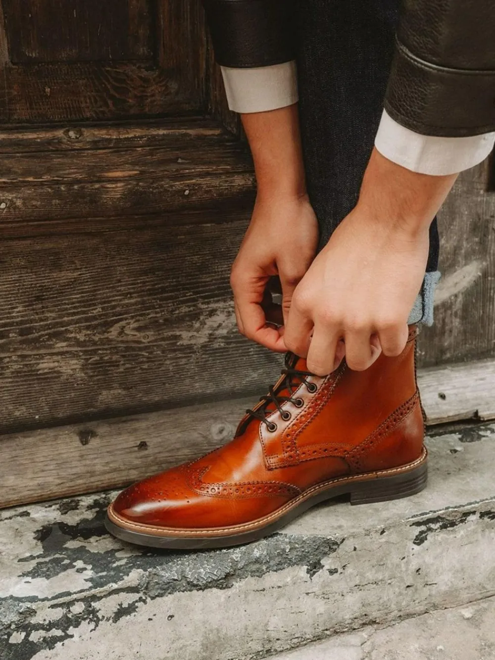 Clearance Base London Bristol Brogue Boot Burnt Tan Brown