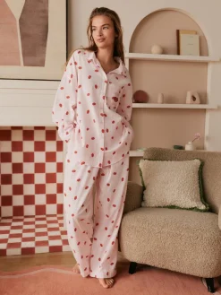 Online Bath & Body Works Pink/Red All Over Lips Button Through Cotton Pyjamas Set