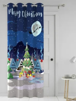 Discount Bedlam Blue Glow Christmas Eyelet Single Panel Curtain