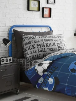 Bedlam Blue Kids Football Duvet Cover And Pillowcase Set^ Branded Bedlinen