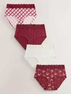 Clearance Next Midi Cotton Lace Knickers 4 Pack Berry Bow Print