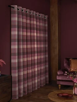 Next Berry Pink Brushed Check Eyelet Lined Curtains^ Curtains & Blinds