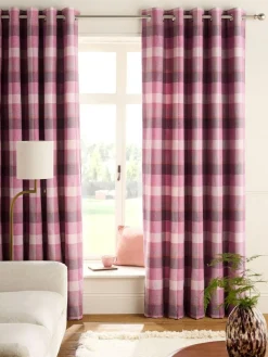 Next Berry Pink Brushed Check Eyelet Lined Curtains^ Curtains & Blinds