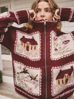 Next Berry Pink House Knit Cardigan^Women Knitwear|Knitwear