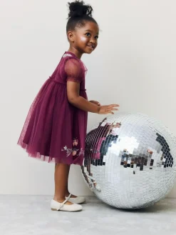 Next Berry Red Embroidered Mesh Party Dress (3mths-8yrs)^ Dresses|Dresses