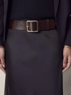 Next N. Premium Made In Italy Wide Leather Belt Berry Red