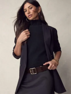 Next N. Premium Made In Italy Wide Leather Belt Berry Red