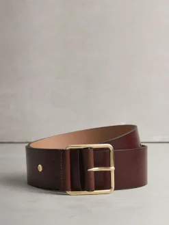 Next N. Premium Made In Italy Wide Leather Belt Berry Red