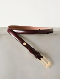 Clearance Next N. Premium Skinny Made In Italy Leather Belt Berry Red