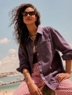 Next Berry Red Oversize Denim Shirt^Women Tops & T-Shirts|Blouses & Shirts