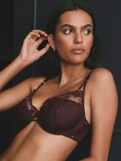 Next Berry Red Pad Balcony Premium Embroidery Bra^Women All Lingerie|Bras