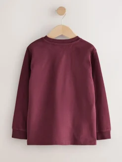 Outlet Next Plain Long Sleeve Cosy T-Shirts 4 Pack (3-16yrs) Berry Red/Grey/White/Blue