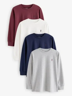 Next Stag Logo Long Sleeve Cosy T-Shirts 4 Pack (3-16yrs)^BOY Tops|T-Shirts
