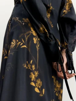 BHOEM Satin Floral Print Kimono Midi Black Dress^Women Occasion Dresses|Midi Dresses