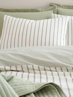 Sale Bianca Green Hampton Stripe Cotton Reversible Duvet Cover Set