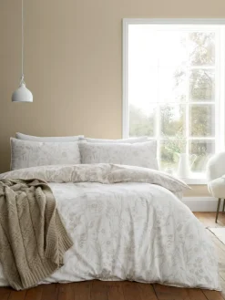 Discount Bianca Natural Supersoft 100% Brushed Cotton Floral Duvet Cover Set