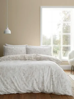 Discount Bianca Natural Supersoft 100% Brushed Cotton Floral Duvet Cover Set