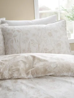 Discount Bianca Natural Supersoft 100% Brushed Cotton Floral Duvet Cover Set