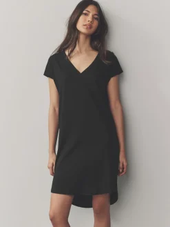 Next 100% Cotton Cap Sleeve V-Neck Mini Dress^Women Dresses