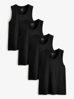 Best Next 100% Cotton Vests 4 Pack Black