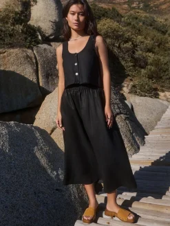Hot Next Black 100% Linen Midi Skirt
