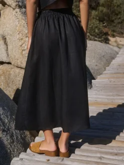 Hot Next Black 100% Linen Midi Skirt