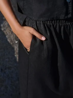 Hot Next Black 100% Linen Midi Skirt