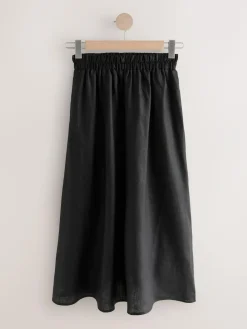 Hot Next Black 100% Linen Midi Skirt