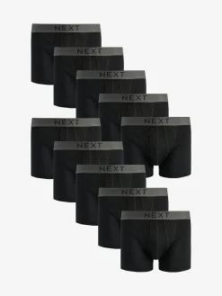 Online Next 10 pack A-Front Pure 100% Cotton Boxers Black