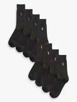 Best Next Black 8 Pack Multi Stag Lasting Fresh Embroidered Socks