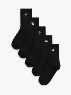 Next Black 5 Pack Unicorn Embroidered Ankle Socks^ Socks & Tights|Socks & Tights