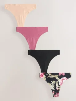 Outlet Next Black / Praline Nude / Pink Floral Thong No VPL Light Flow Period Knickers 4 Pack