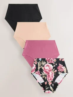 Clearance Next Black / Praline Nude / Pink Floral Full Brief No VPL Medium Flow Period Knickers 4 Pack