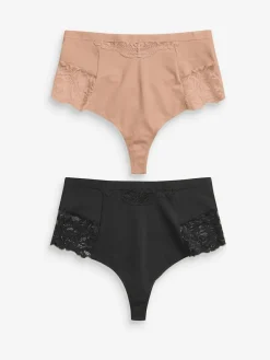 Sale Next Tummy Control Light Shaping High Waist Thongs 2 Pack Black / Praline Nude