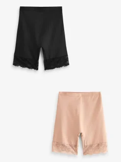 Next Black / Praline Nude Tummy Control Light Shaping Lace Back Shorts 2 Pack^Women Shapewear