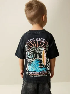 Sale Next Black Acid Wash Surf Club Oversized Short Sleeve Back Print T-Shirt (3mths-7yrs)