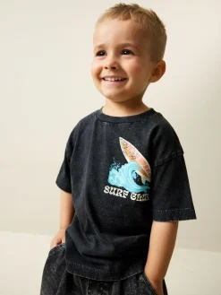 Sale Next Black Acid Wash Surf Club Oversized Short Sleeve Back Print T-Shirt (3mths-7yrs)