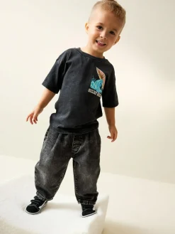 Sale Next Black Acid Wash Surf Club Oversized Short Sleeve Back Print T-Shirt (3mths-7yrs)