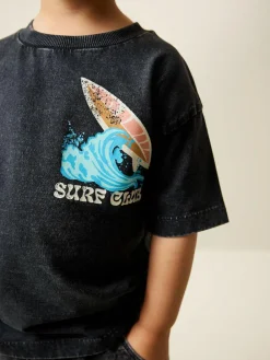 Sale Next Black Acid Wash Surf Club Oversized Short Sleeve Back Print T-Shirt (3mths-7yrs)