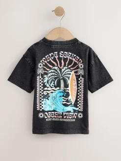 Sale Next Black Acid Wash Surf Club Oversized Short Sleeve Back Print T-Shirt (3mths-7yrs)