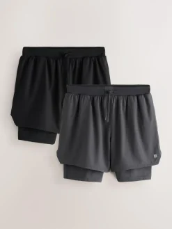 New Next Black Active 2-In-1 Shorts 2 Pack