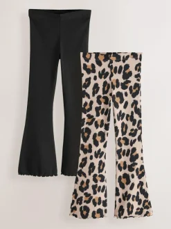 Discount Next 2 Pack Rib Flare Leggings (3-16yrs) Black and Animal