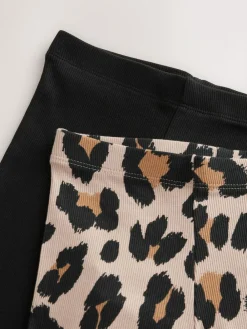 Discount Next 2 Pack Rib Flare Leggings (3-16yrs) Black and Animal