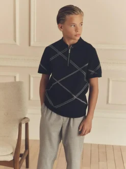 Next Black Argyle Knitted Zip Neck Polo Shirt (3-16yrs)