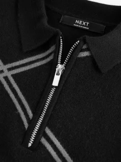 Next Black Argyle Knitted Zip Neck Polo Shirt (3-16yrs)