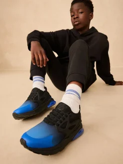 Next Black Blue Ombre Standard Fit (F) Elastic Lace Trainers^BOY Sneakers