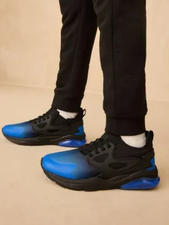 Next Black Blue Ombre Standard Fit (F) Elastic Lace Trainers^BOY Sneakers